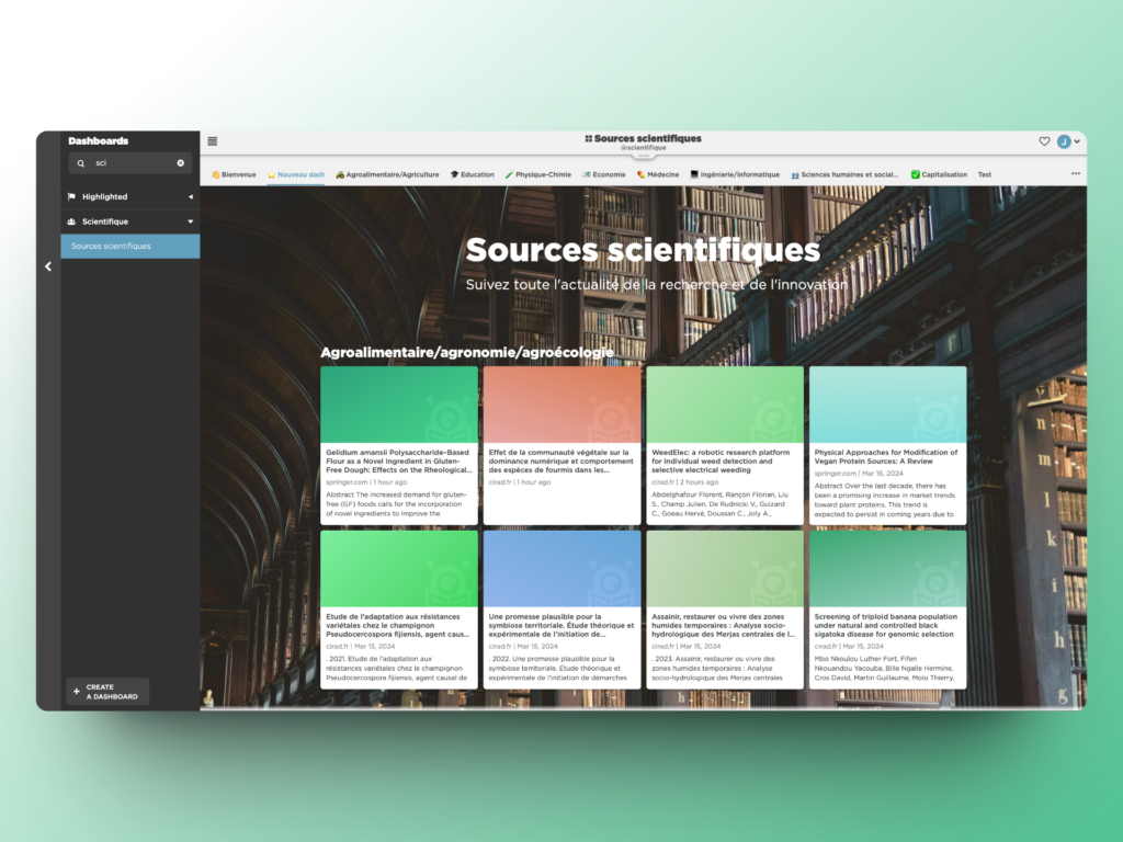 example of a scientific dashboard (block display)