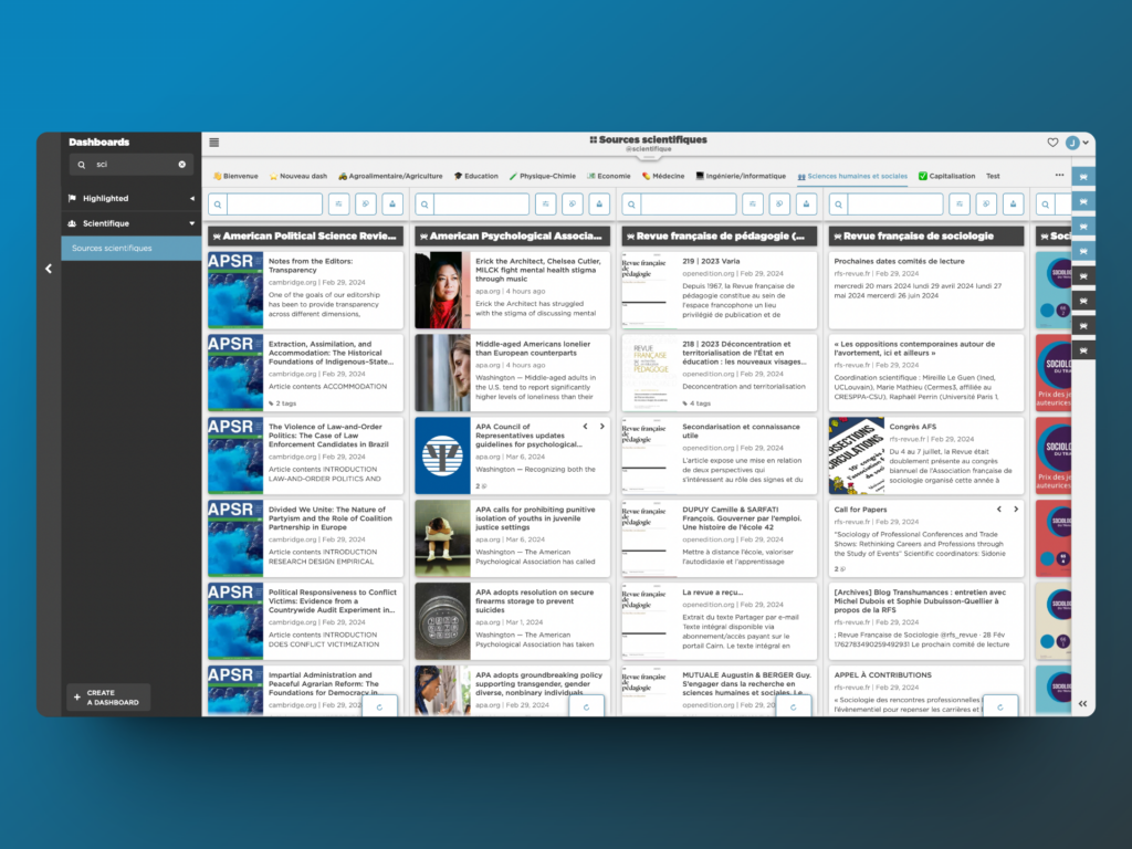 example of a scientific dashboard: column display